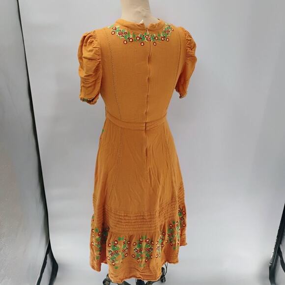 Ollari maxi Dress Yellow/Orange linen from Anthropologie Mexican pattern boho - Picture 8 of 15